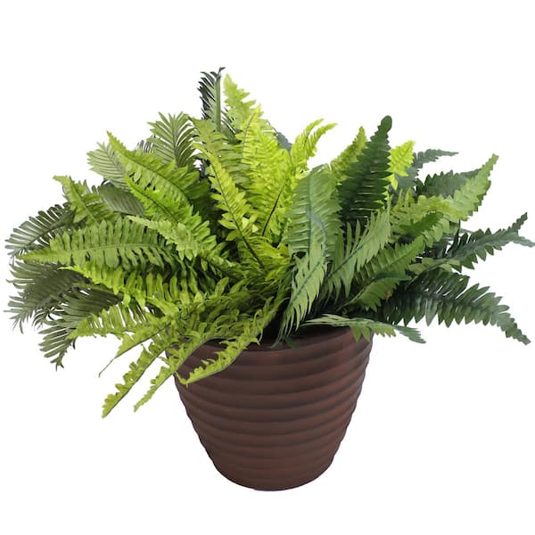 Sunnydaze 13 in. Round Ribbed Resin Indoor/Outdoor Planter-Rust