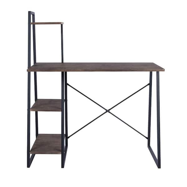 Aoibox 39.4 in. Rectangular Walnut Wood Computer Writing Desk with 4-Tier Shelf