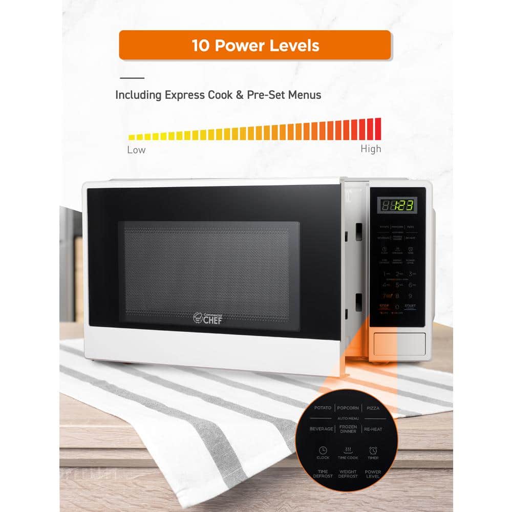 White Compact Countertop Microwave with Digital Controls