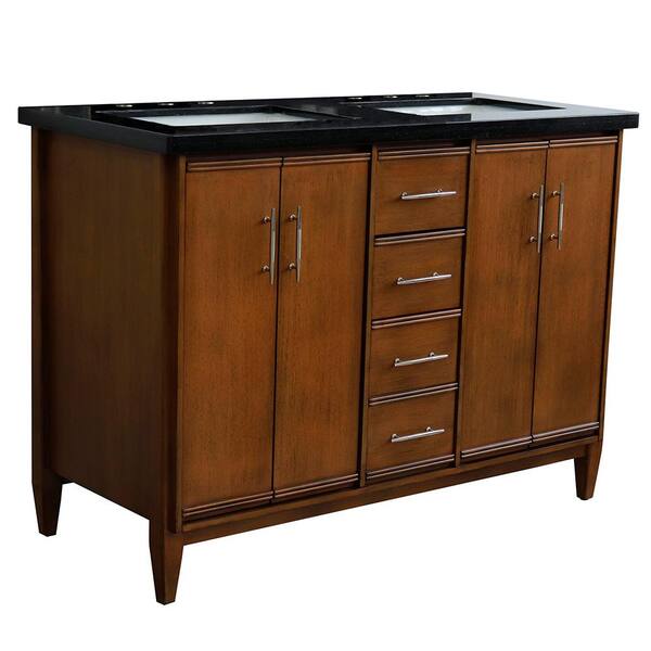 Bellaterra Home 49 in. W x 22 in. D Double Bath Vanity in Walnut with Granite Vanity Top in Black Galaxy with White Rectangle Basins