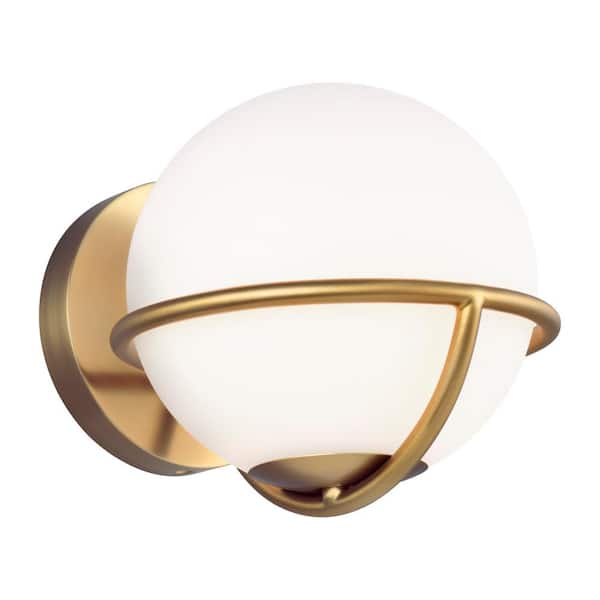 Generation Lighting Designer Collections ED Ellen DeGeneres Crafted by Generation Lighting Apollo 7.125 in. W 1-Light Burnished Brass Sconce with White Orb Shade