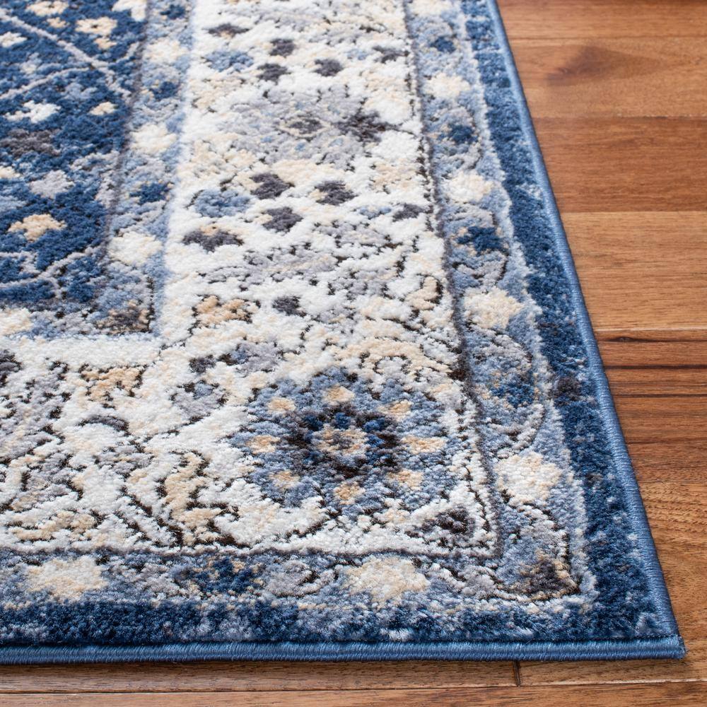 Navy and Ivory Floral Synthetic Area Rug, 8' x 10'