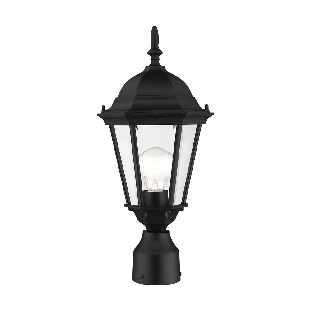 Hamilton Textured Black Outdoor Post Light with Clear Beveled Glass