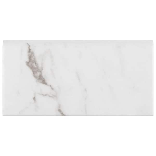 Merola Tile Classico Carrara Matte Bullnose 3 in. x 6 in. Satin Ceramic Wall Tile Trim