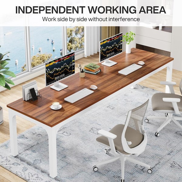 BYBLIGHT Moronia 78.7 in. Rectangular Walnut & White, Black Wood 2