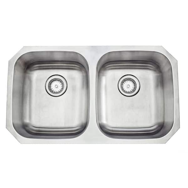 Glacier Bay Builder 32 in. Undermount Double Bowl 18 Gauge Stainless Steel Kitchen Sink with Strainer