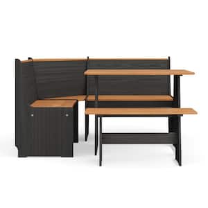 Chapman Solid Wood 3-Piece Corner Dining Set- Black/Oak