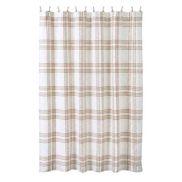 Wheat Plaid 72 in Golden Tan Soft White Shower Curtain