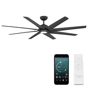 Roboto XL 70 in. Indoor/Outdoor 8-Blade Smart Ceiling Fan in Matte Black with 3000K LED and Remote Control