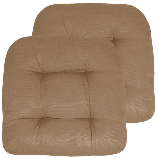 Sweet Home Collection 19 in. x 19 in. x 5 in. Solid Tufted Indoor/Outdoor Chair Cushion U-Shaped in Taupe (2-Pack)