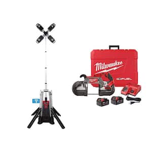 MX FUEL ROCKET Tower Light/Charger and M18 18-Volt Deep Cut Band Saw Kit with (2) 5.0Ah Batteries, Charger and Hard Case