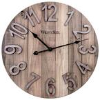 38070- 15.5" MDF Brown Farmhouse Wall Clock with Raised Numbers
