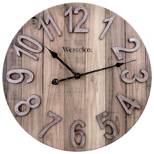 38070- 15.5'' MDF Brown Farmhouse Wall Clock with Raised Numbers