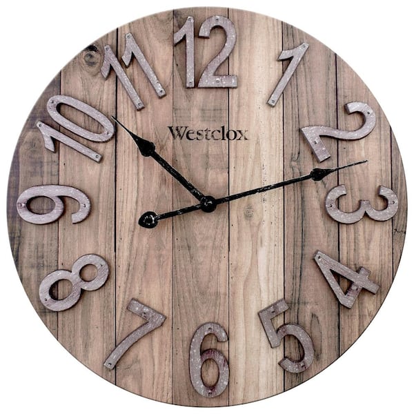 Westclox 38070- 15.5" MDF Brown Farmhouse Wall Clock with Raised Numbers