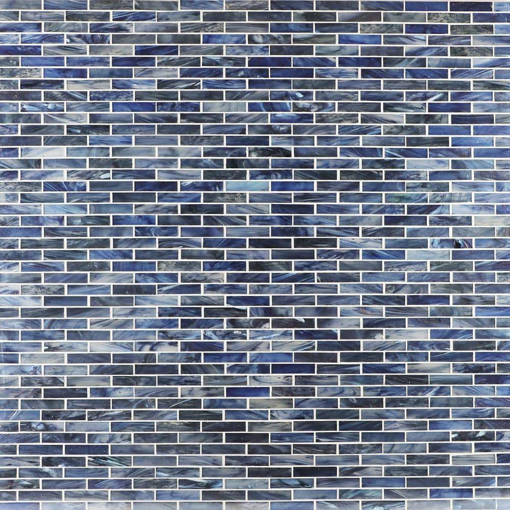 Sky Blue Polished Glass Mosaic Wall Tile 12-in x 12-in