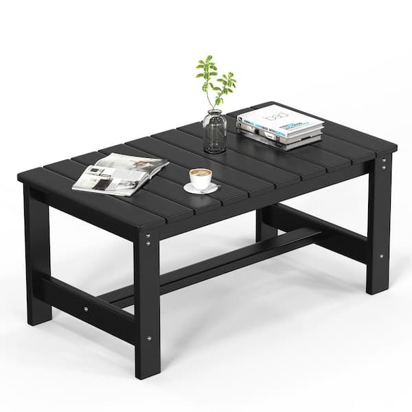 Black Plastic Outdoor Coffee Table, HDPE Patio Coffee Table for Outside
