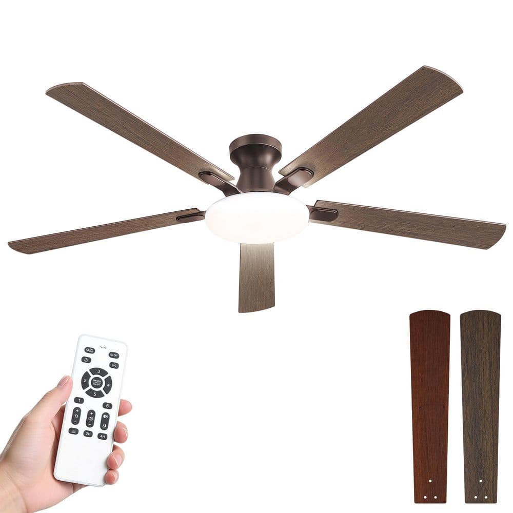 60 in. Brown Flush Mount Indoor/Outdoor Ceiling Fans with LED Lights Remote/APP Reversible DC Motor Standard Living Room price history on PriceWatchPro