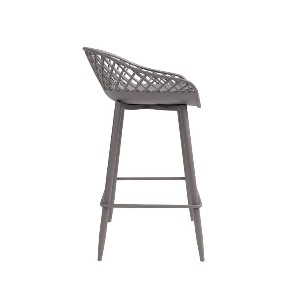 Warm Gray Wood and Metal Low-Back Counter Stools, Set of 2