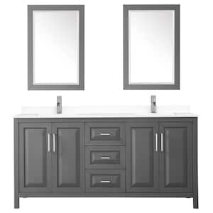 Daria 72 in. W x 22 in. D Double Vanity in Dark Gray with Cultured Marble Vanity Top in White with Basins and Mirrors