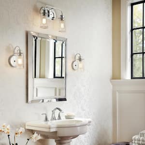 Braelyn 14.75 in. 2-Light Chrome Vintage Bathroom Vanity Light with Seeded Glass Shade