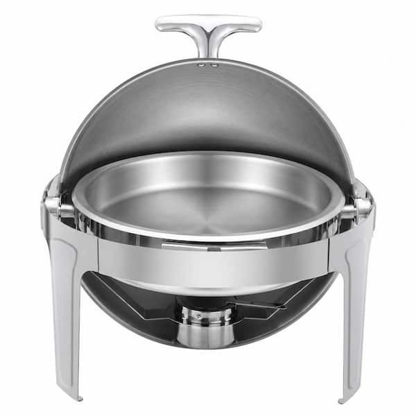 6 qt. Round Roll Top Stainless Steel Chafing Dish Set with Food Pan, Water Pan and Fuel Holder, NSF Buffet