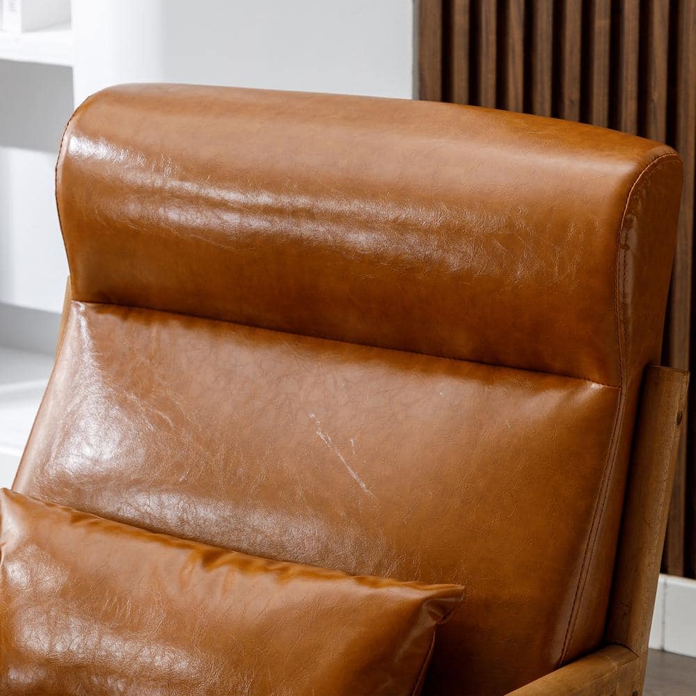 Camel Faux Leather Barrel Accent Chair with Wood Frame