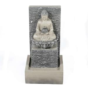 Polyresin Meditating Buddha with Pedestal Patio Cascade Fountain with LED Lights