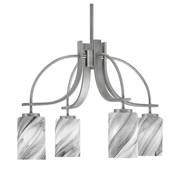 Unbranded Olympia 15.75 in. 4-Light Graphite Downlight Chandelier Onyx Swirl Glass Shade