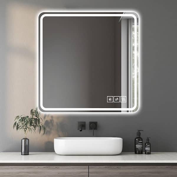 36 in. W x 36 in. H Square Frameless Anti-Fog Wall Bathroom Vanity Mirror in Silver