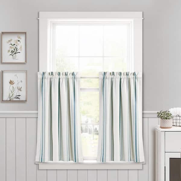 HOMEBOUTIQUE Farmhouse Stripe Yarn Dyed Recycled Cotton Kitchen Tiers Blue 58 in. W x 36 Plus 1.5 Set (Each 29 in. W x 36 Plus 1.5)