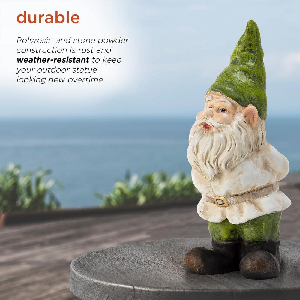 12-Inch Green and Beige Polyresin Garden Gnome Statue