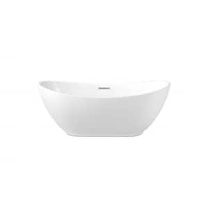 62 in. Acrylic Oval Flatbottom Freestanding Soaking Bathtub in Glossy White Overflow and Pop-Up Drain