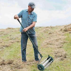 Heavy-Duty Rolling Lawn Aerator, Gardening Tool with 3-Piece Long Steel Handle for Garden Yard Grass Maintenance