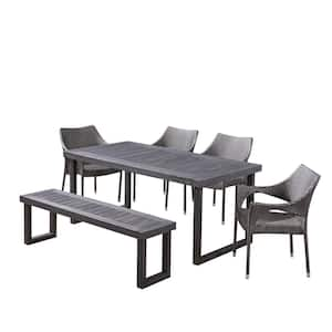 Lecanto Sandblast Dark Grey 6-Piece Aluminum and Grey Faux Rattan Outdoor Dining Set