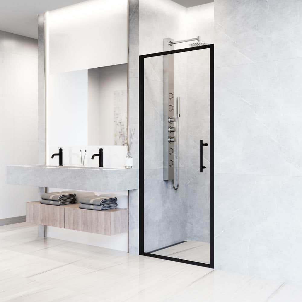Astoria 76" High Matte Black Framed Pivot Shower Door