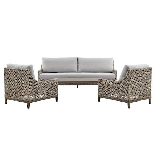 Armen Living Silvana Gray 4-Piece Aluminum Patio Conversation Set with Gray Cushions