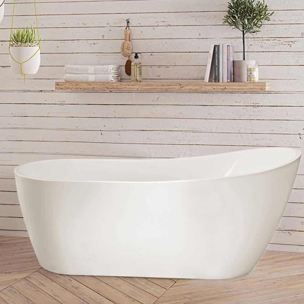 Amara 59" White Acrylic Freestanding Soaking Bathtub