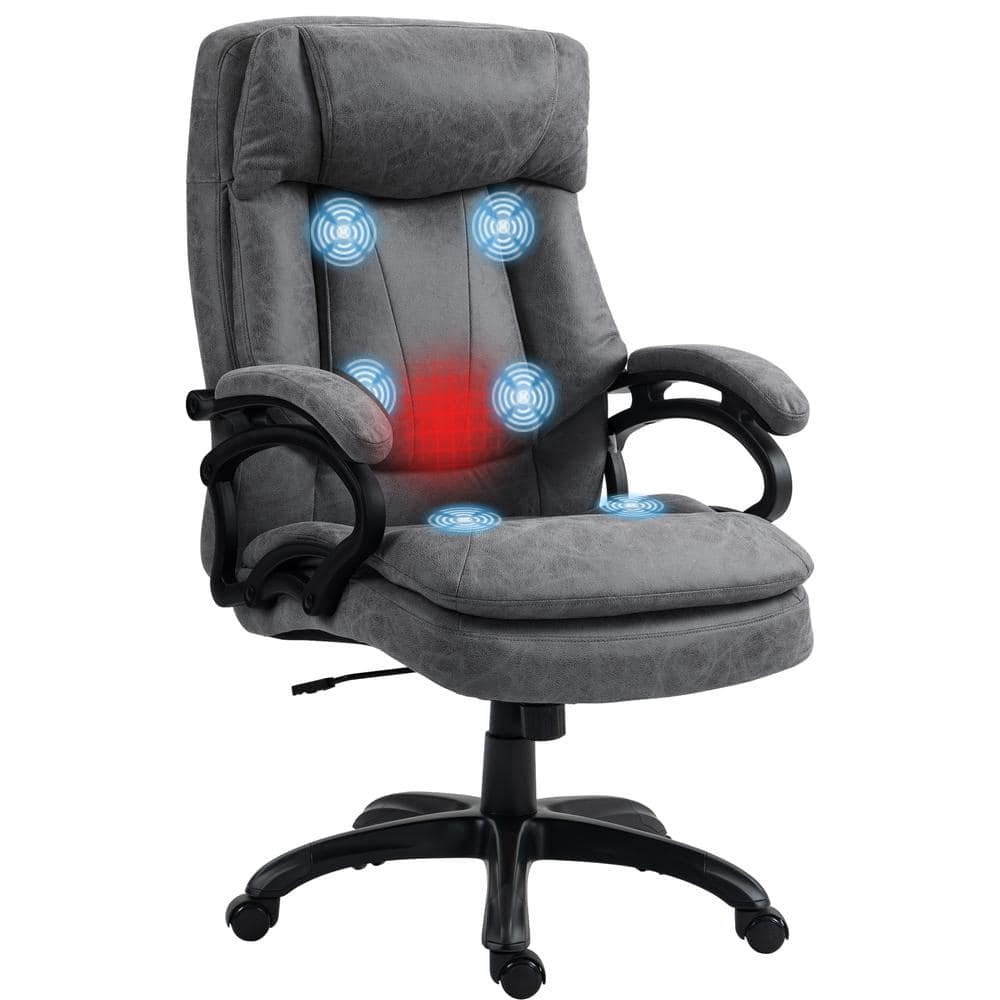 HOMCOM Gray Massage Office Chair with 6 Vibration Points, Microfibre ...