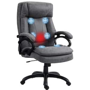 Gray Massage Office Chair with 6 Vibration Points, Microfibre Heated Computer Chair with Adjustable Height and Wheels