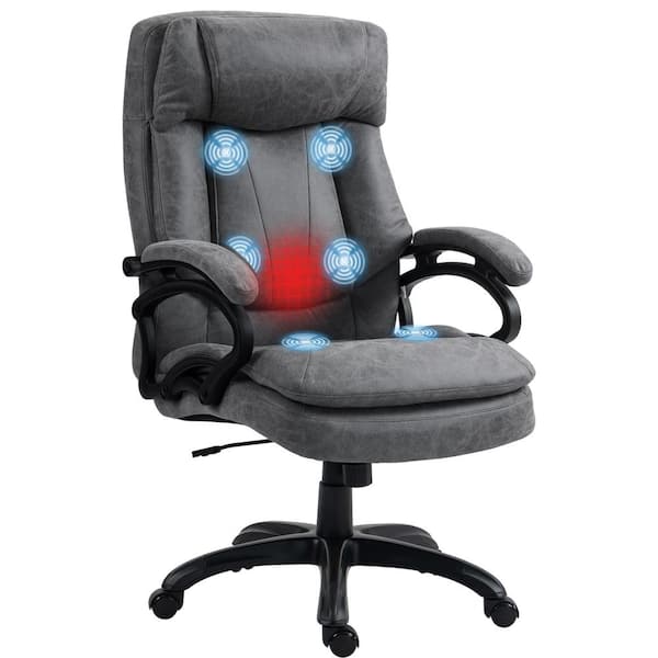 HOMCOM Gray Massage Office Chair with 6 Vibration Points, Microfibre Heated Computer Chair with Adjustable Height and Wheels