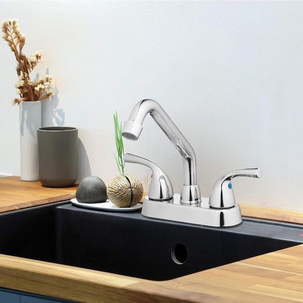 Lukvuzo Dual-Handle Utility Faucet in Chrome Rough Brass
