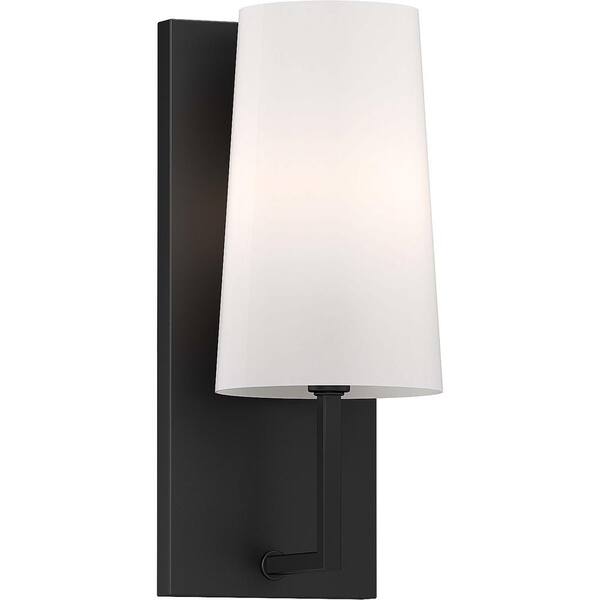 Volume Lighting 1-Light Black Armed Wall Sconce with Fabric Empire Shade