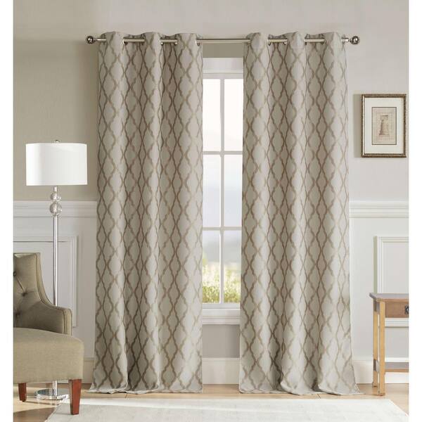 Kelvin Dark Taupe Geometric Thermal Blackout Curtain - 36 in. W x 96 in. L (Set of 2)