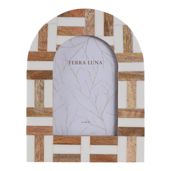 4 in. x 6 in. Ivory Resin and Wood Inlay Arch Photo Frame