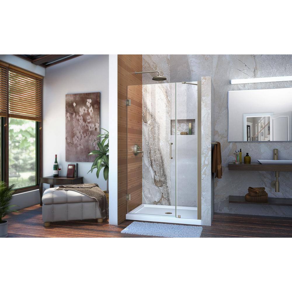 Unidoor Frameless Hinged Shower Door with ClearMax Technology, 43" Black