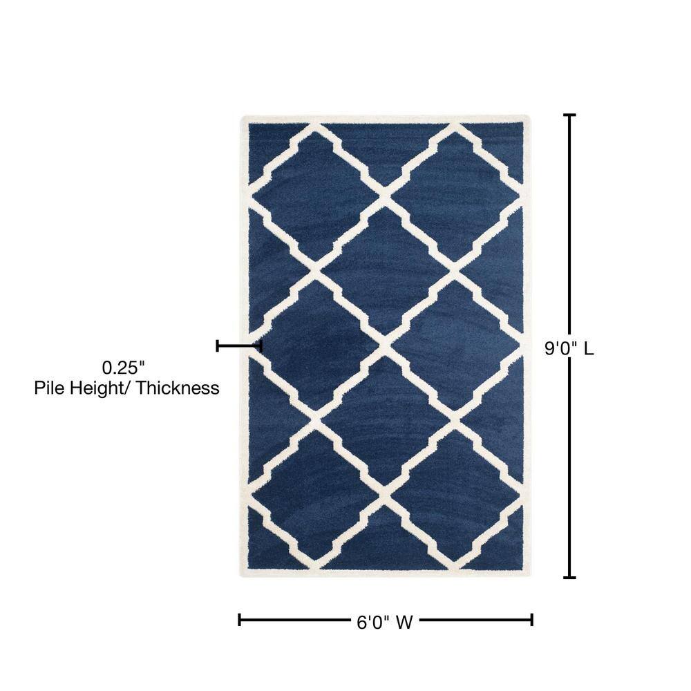 Navy and Beige Trellis 6' x 9' Easy Care Area Rug