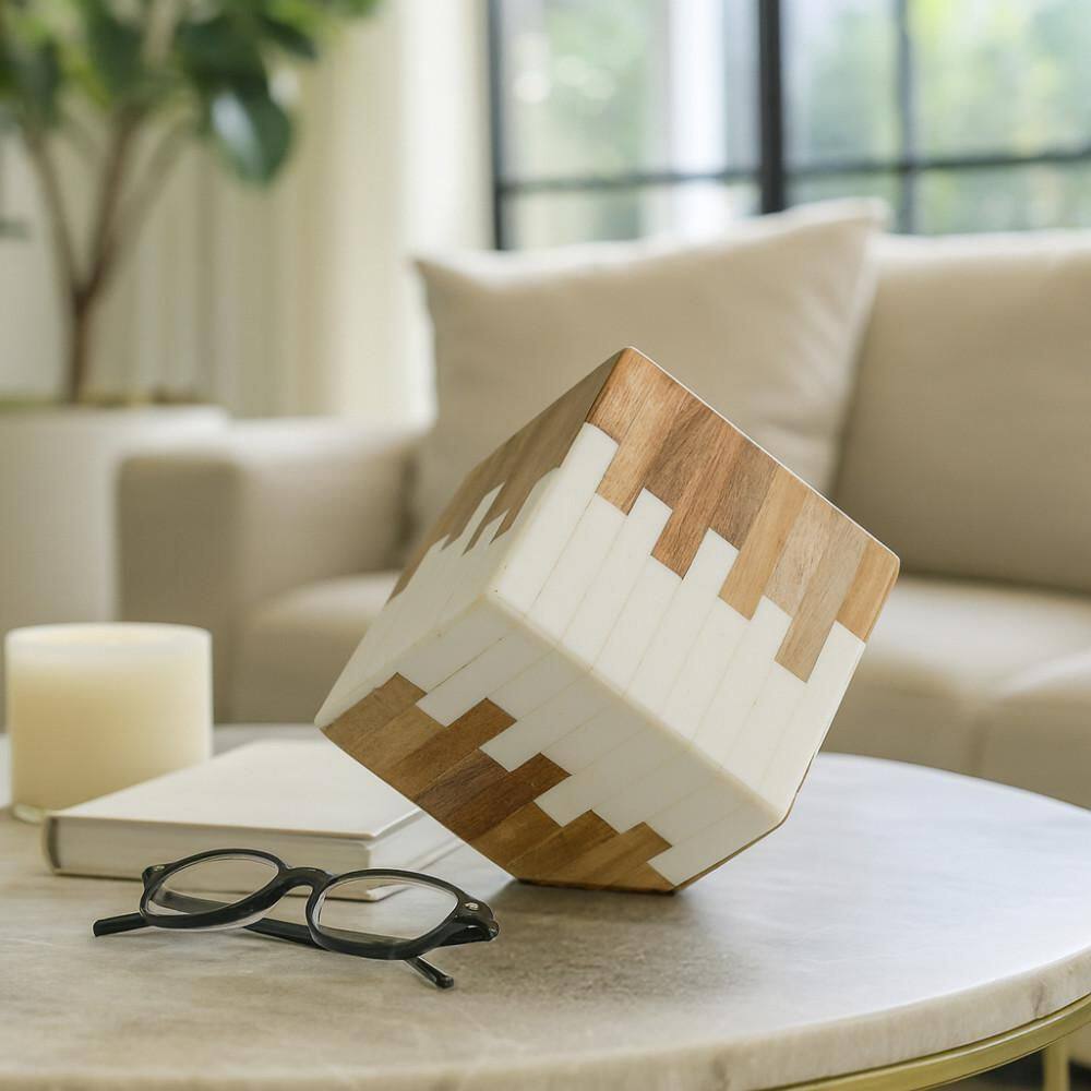 Brown/White 4 in. x 4 in. Resin Wood Decorative Cube price history on PriceWatchPro