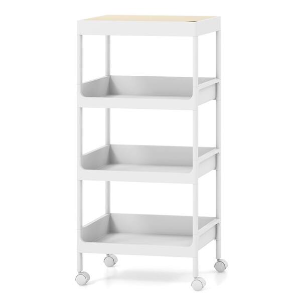 Unbranded 4-Tier White Utility Rolling Kitchen Cart with Detachable Tray Top and Locking Wheels