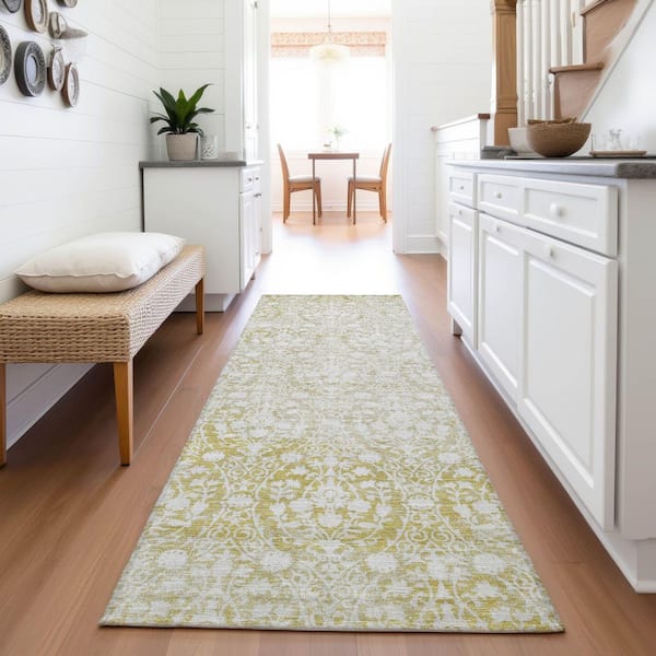 Mayfield Premium Machine Washable Abstract AMF1231 Gold 2 ft. 3 in. x 7 ft. 6 in. Runner Rug