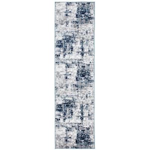 Wynn 2 ft. 7 in. X 8 ft. Blue Distressed Modern Abstract Runner Rug